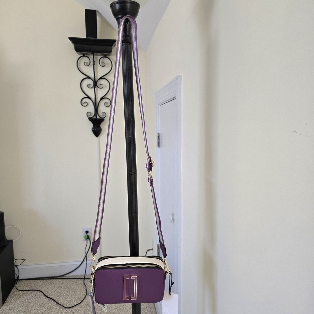 Purple Crossbody Camera Bag with Contrast Trim